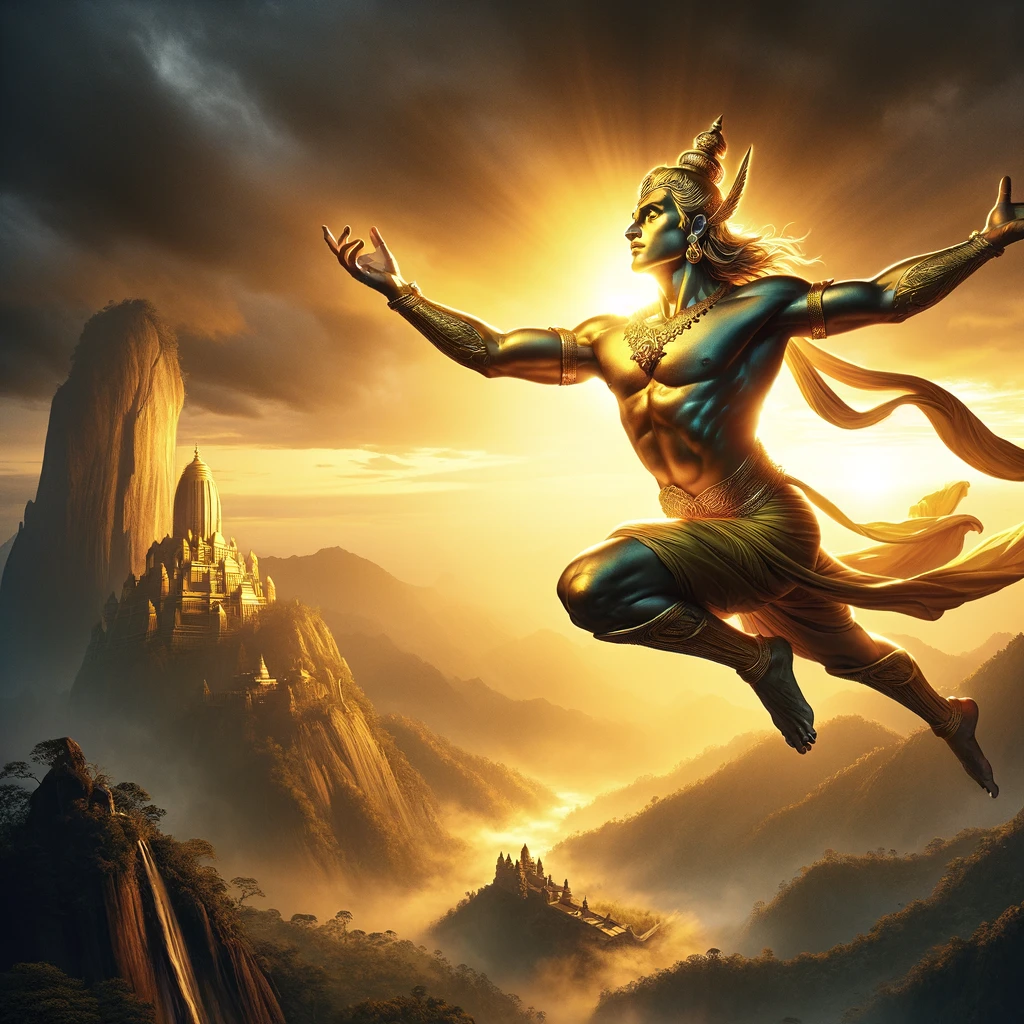 Sugriva Jumps from Mount Suvela to Attack Ravana